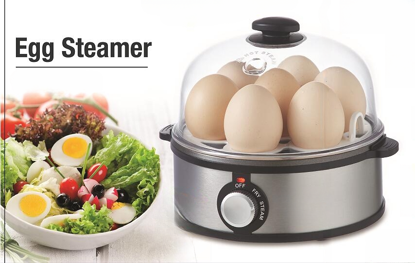 Stainless steel Multi-function Egg Steamer with egg piercer integrated in the bottom of measuring cup