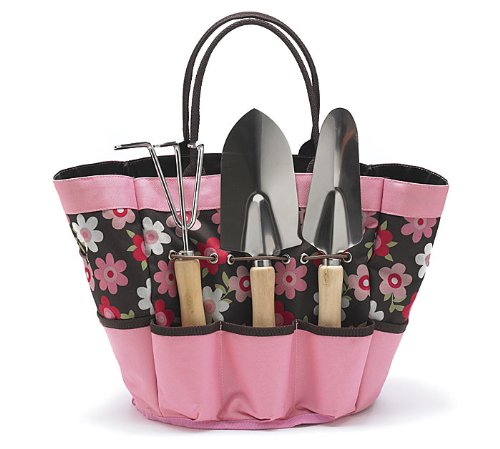 Pink Garden Tool Tote Storage Bag with 8 Pockets Home Organizer for Indoor and Outdoor Gardening Tool Kit Holder