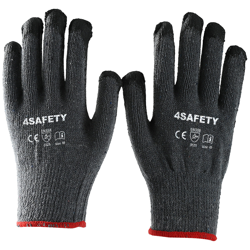 Black Color Cotton Work Gloves Safety Construction Gloves With Smooth Latex Coating