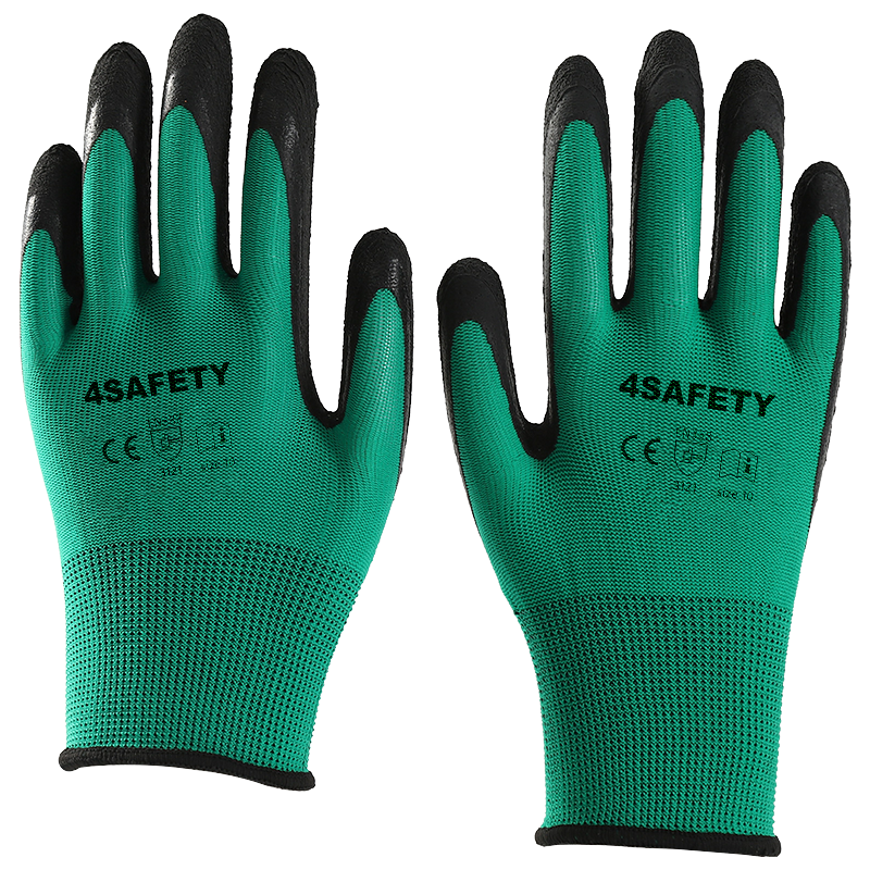 Green And Black Foam Latex Coated Gloves