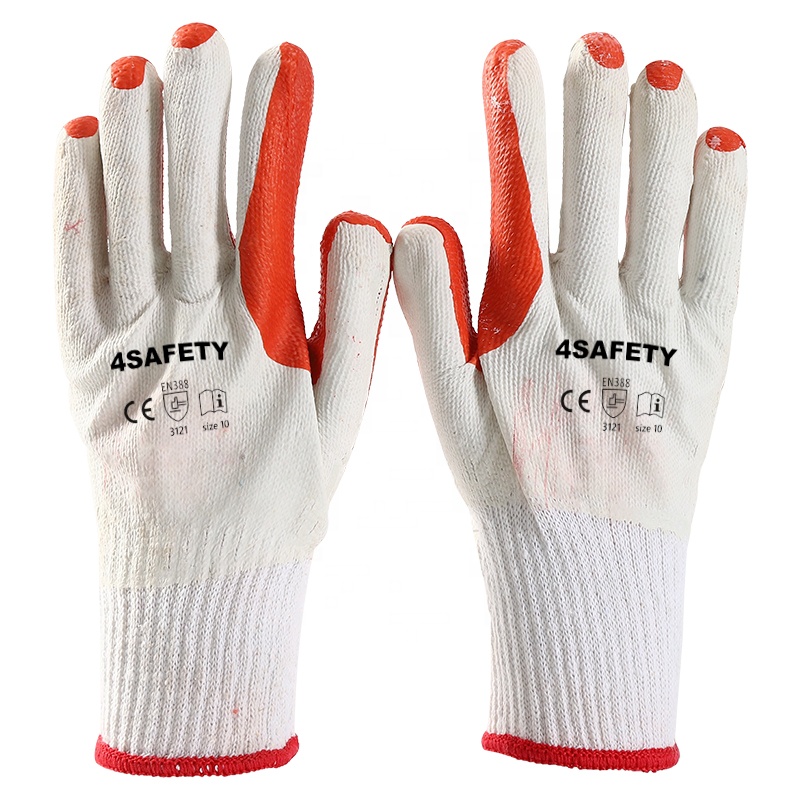 Construction Poly/Cotton Knit Laminated Rubber Palm Coated Gardening Safety Work Gloves