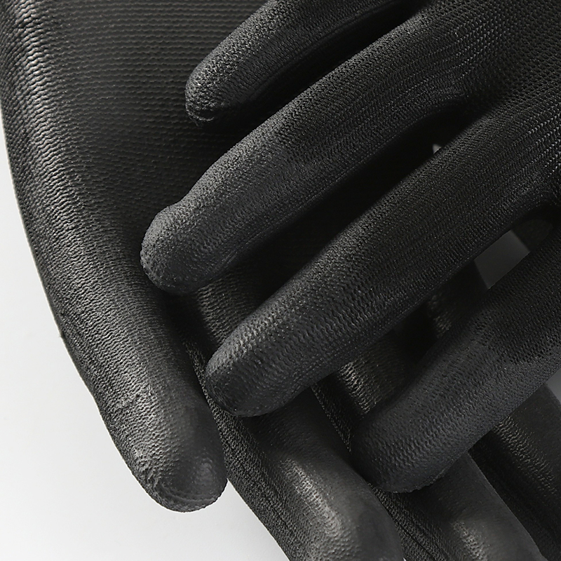                 Black polyester with black pu coating gloves            
