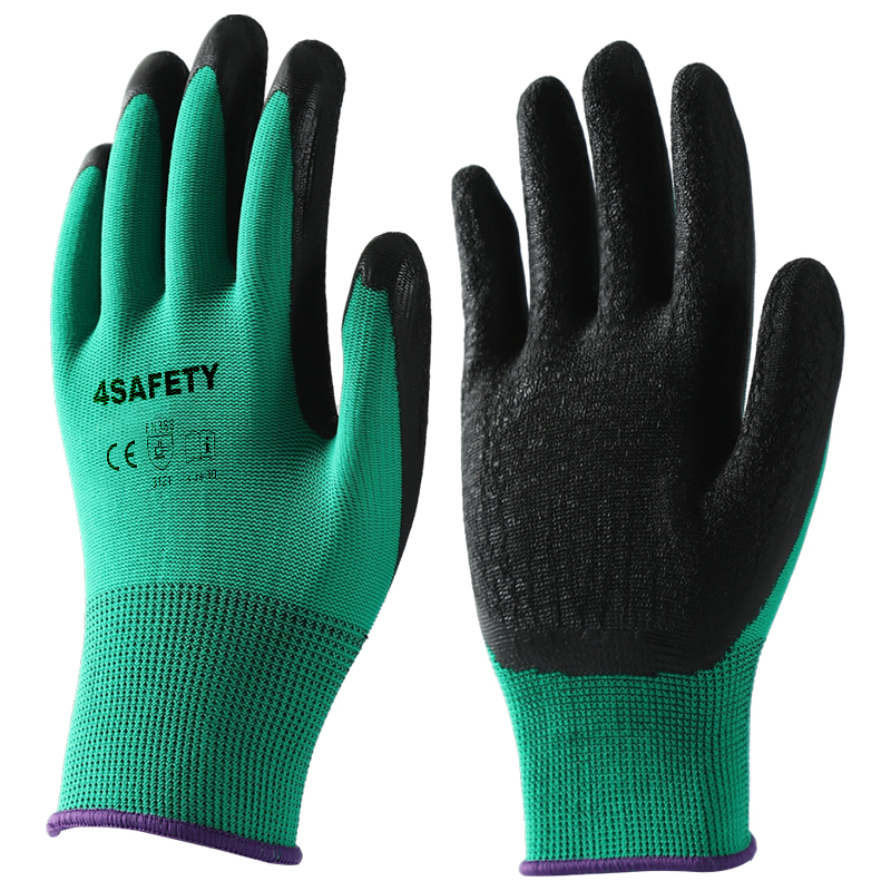 Professional Work Industrial Black Green Latex Coated Glove For Sale