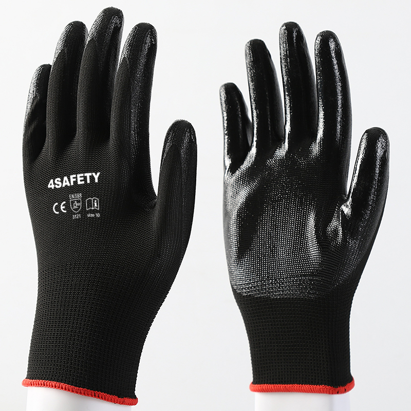 Oil Water Resistant Polyester Nitrile Coated Safety Gloves For Construction