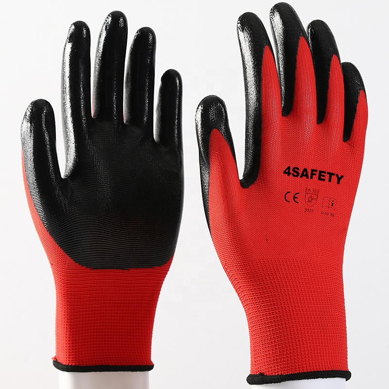 OEM Logo Construction Safety Gloves Smooth Nitrile Coated Protection Hand Garden Work Gloves