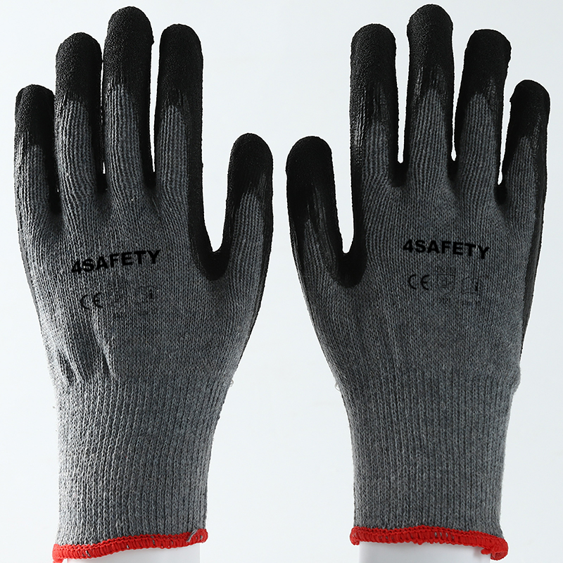 Gray And Black Firm Grip Crinkle Latex Coated Cotton Latex Palm Safety Labor Gloves