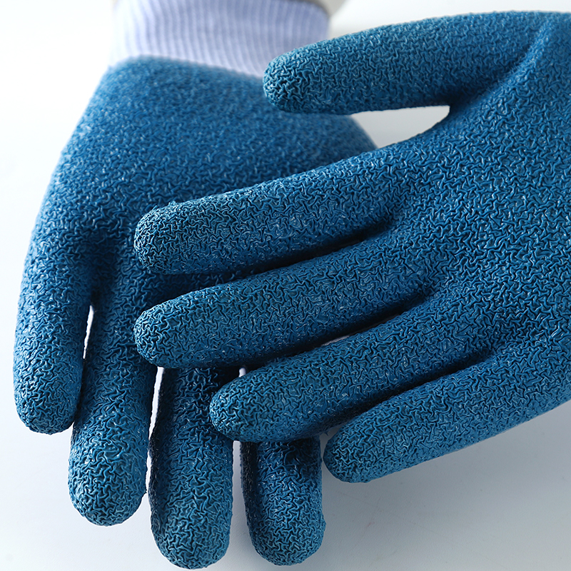                 Blue cotton  with blue latex crinkle coating gloves            