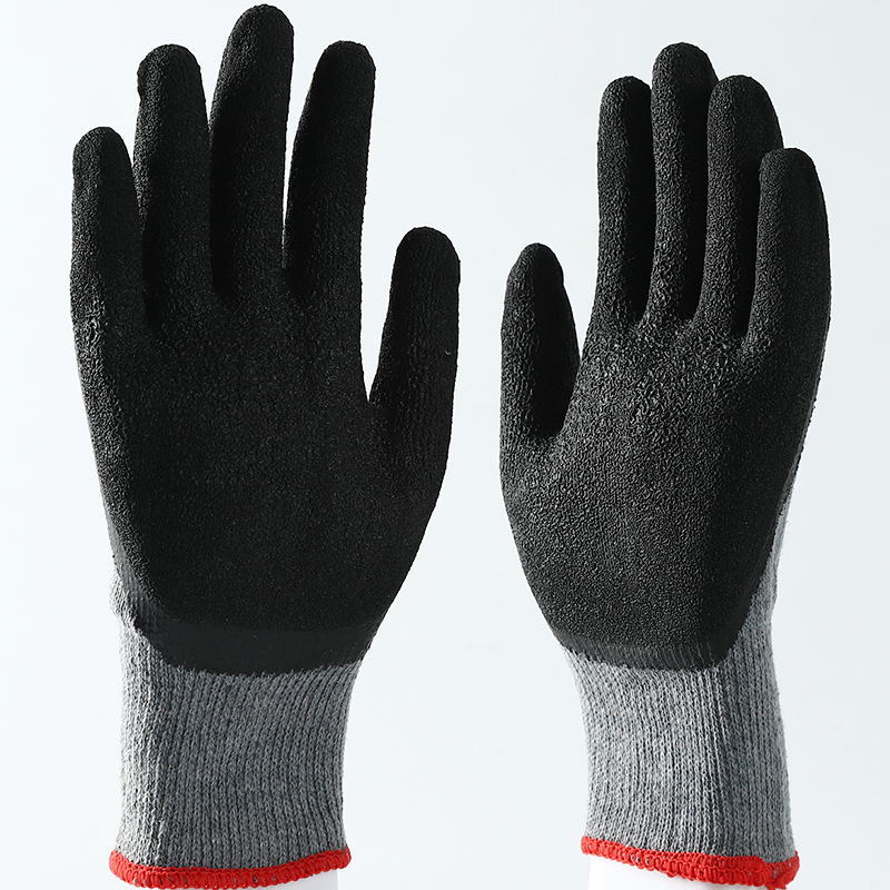 Grey Latex Palm Coated Non Slip Work Cotton Abrasion Resistance Mechanic Glove