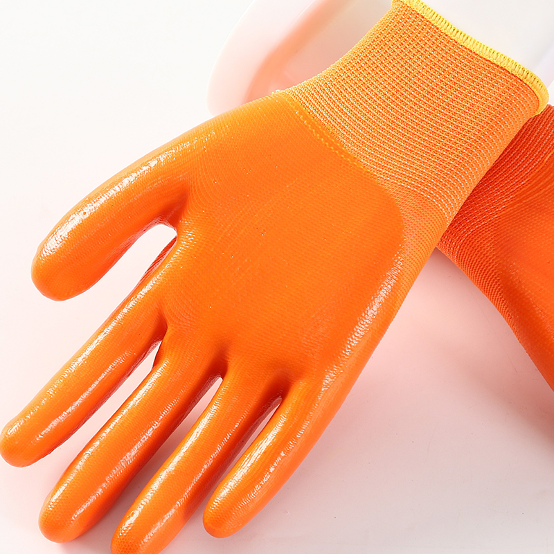 Pvc Smooth Surface Oil Resistant Acid And Alkali Resistant Industrial Working Orange Pvc Coated Glove
