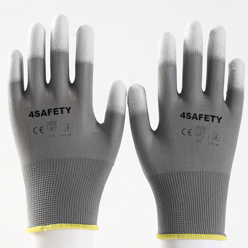13G Polyester Grey PU Fingers Dipped Anti-Static Gloves Safety Work Gloves Electrical-Protection Gloves