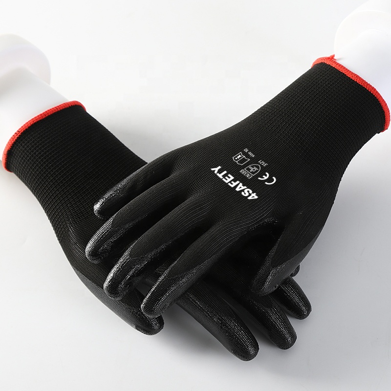 Oem Water And Oil Resistant Strong Grip Safety Polyester Shell Heavy Weight Nitrile Fully Coated Gloves