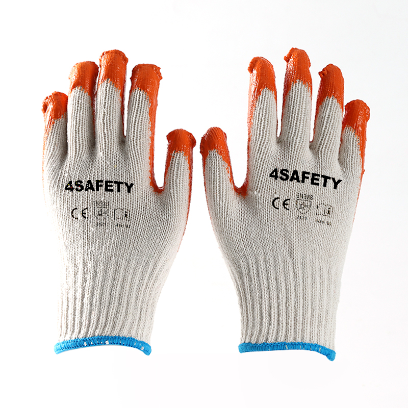 2023 New White Cotton Orange Latex Smooth 3/4 Coated Safety Elastic Cuff Heavy Duty Gloves