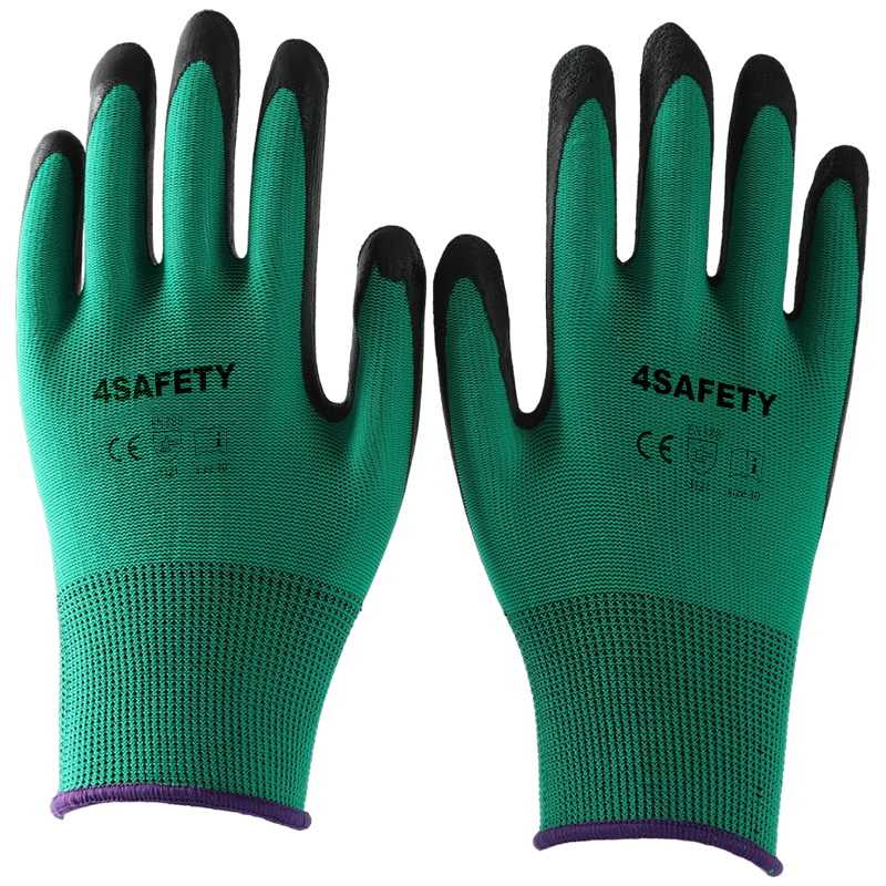 Top Sale Green Black Latex Coated Polyester Gloves for Sale