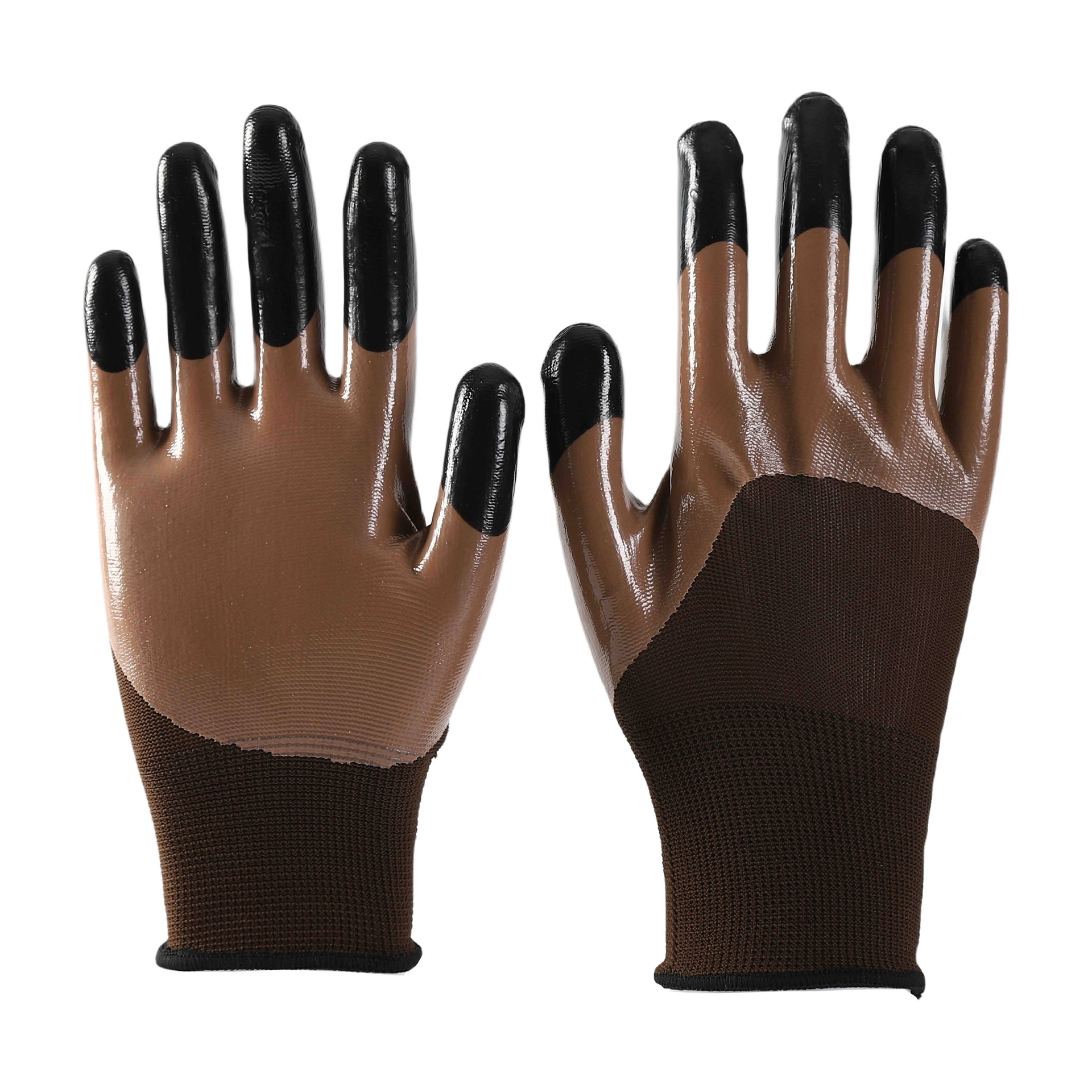                 Brown polyester with brown nitrile Half Coated  Gloves            
