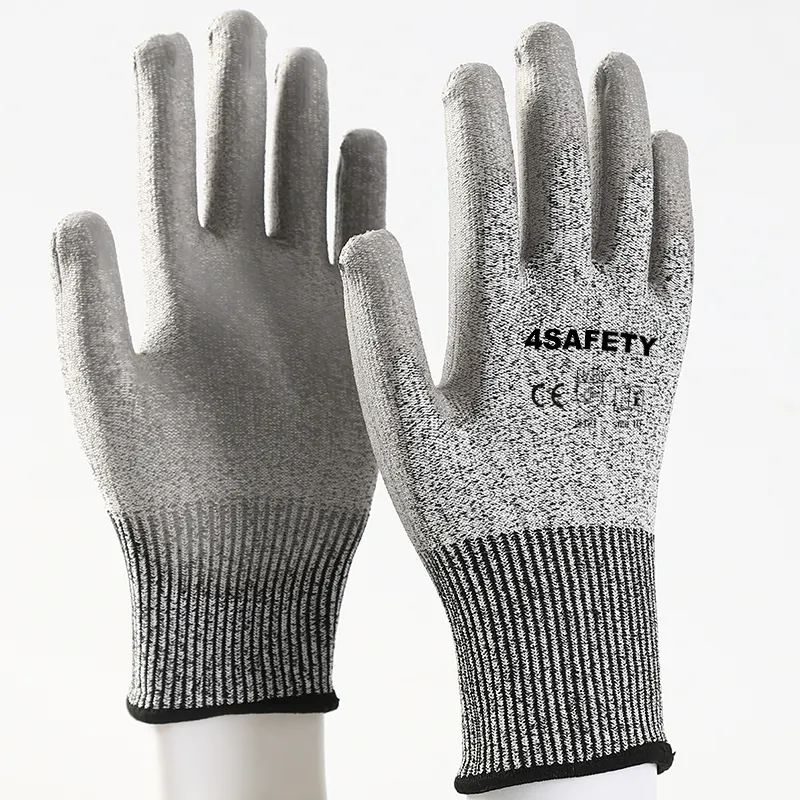 OEM Pu Palm Coated Glass Handling Tool Construction Anti-Cut Level 5 Protection Safety Cut Resistant Gloves
