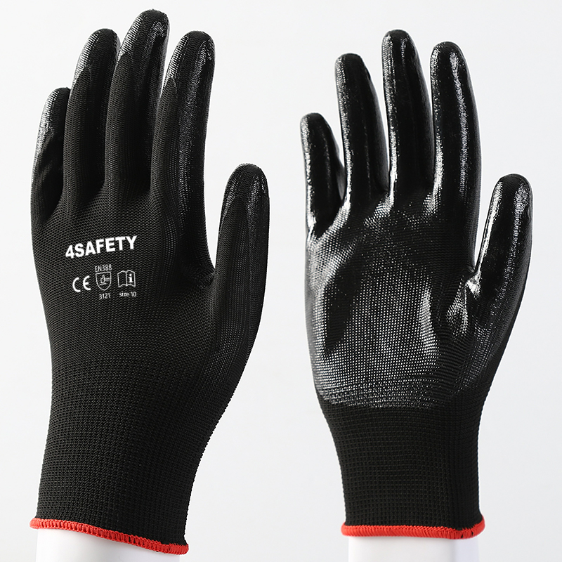                 Black polyester with black nitrile coating gloves            