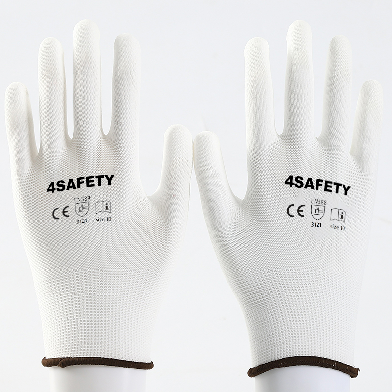 Cheap 13 Gauge White Polyester Liner PU Coated Safety Hand Glove ESD For Electrician