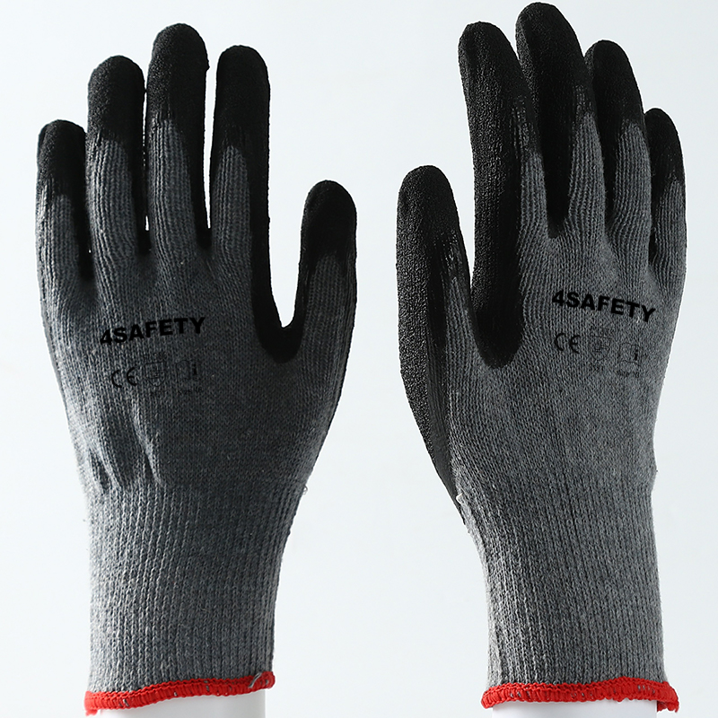 Gray And Black Industrial Safety Work Gloves Latex Crinkle Coated Labor Protective Hand Gloves