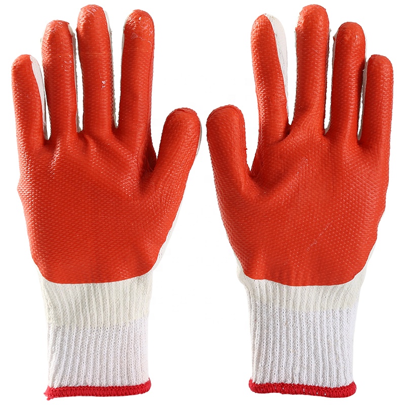 Construction Poly/Cotton Knit Laminated Rubber Palm Coated Gardening Safety Work Gloves