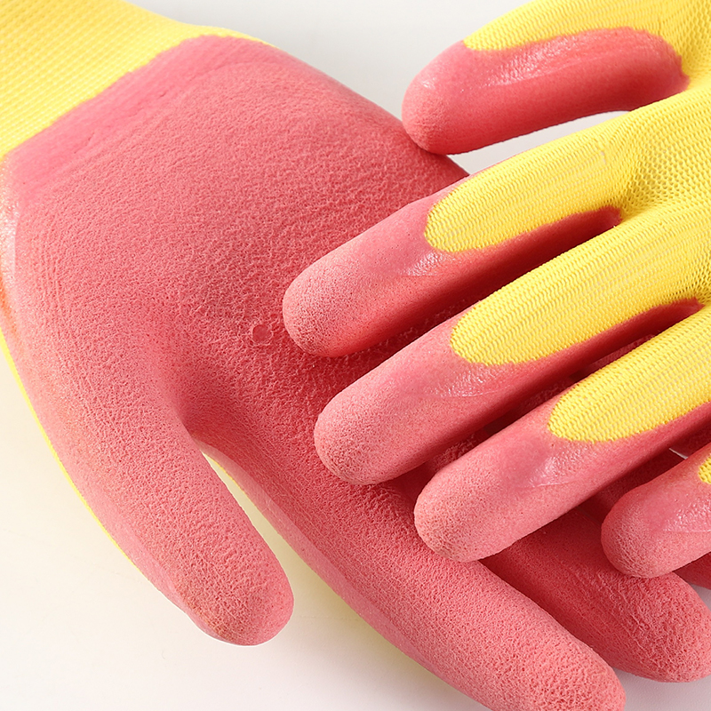 Yellow And Red Foam Latex Coated Gloves