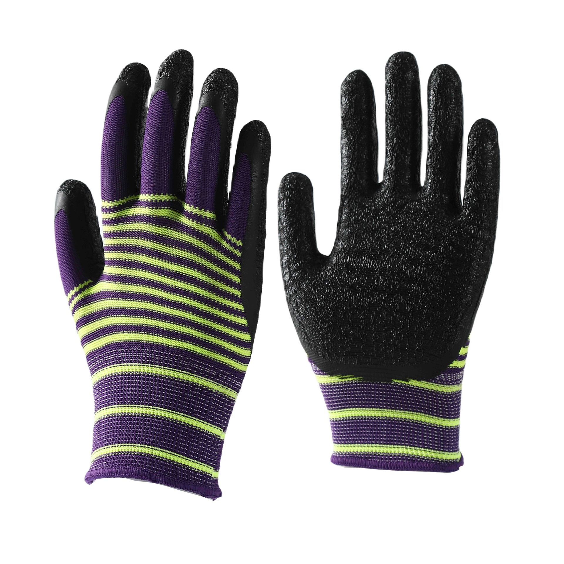                 Pattern polyester with black crinkle latex coated gloves            