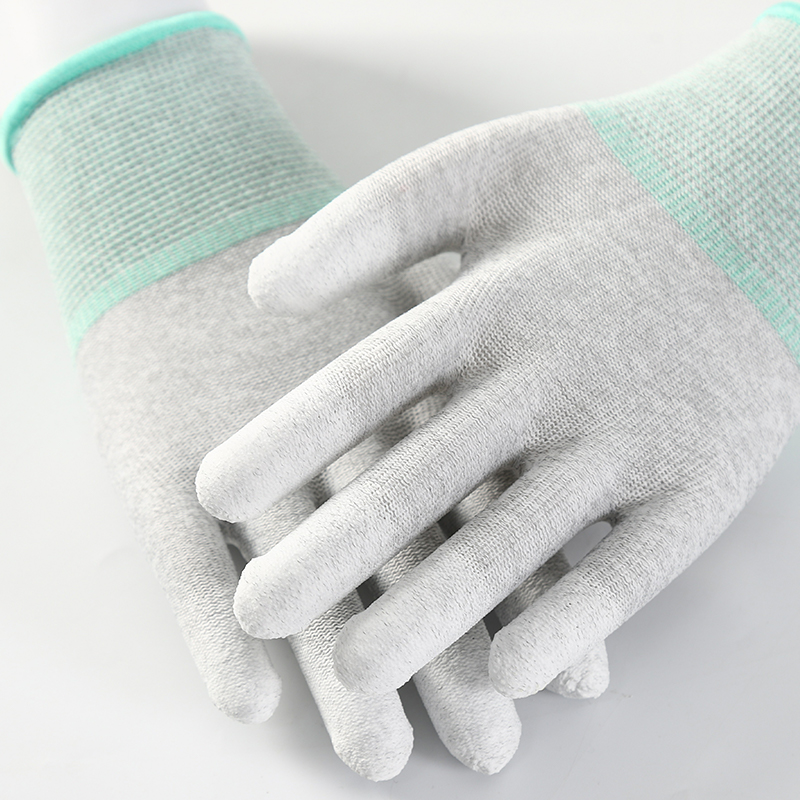 Green Polyester Lining Pu Dipping Safety Working Gloves