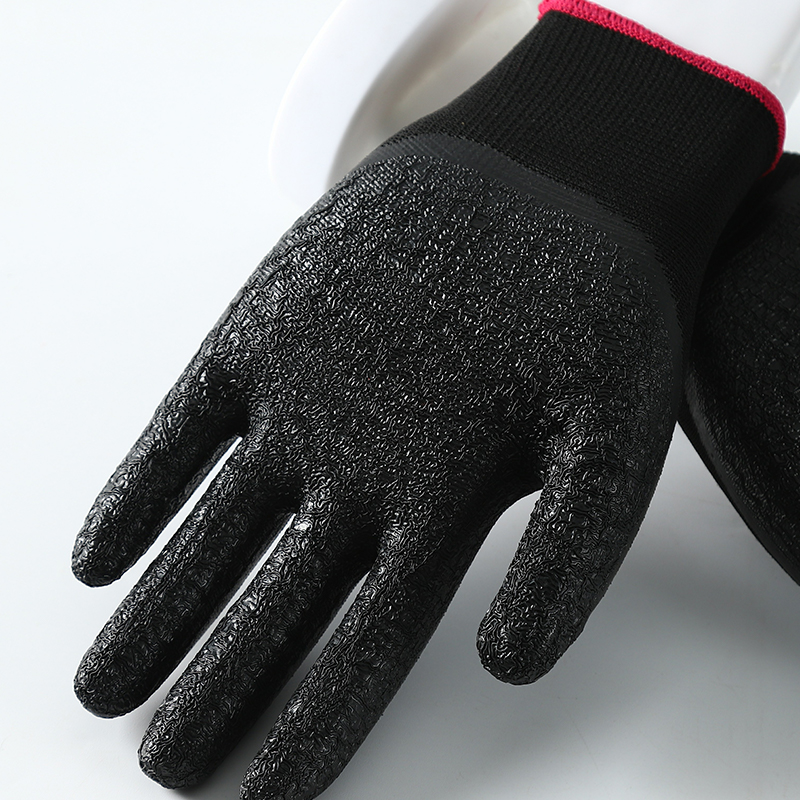 OEM Pure Black Latex Coated Polyester Gloves for Sale