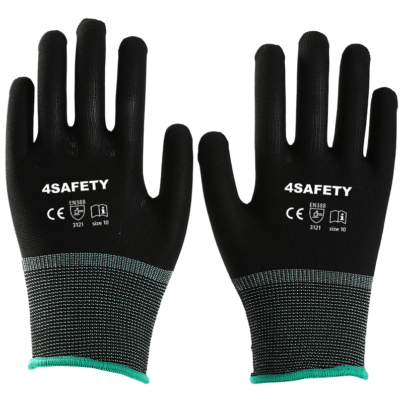 13 Gauge Polyester Knitted Black Work Gloves Anti Slip Flexible Industrial Safety Working Gloves