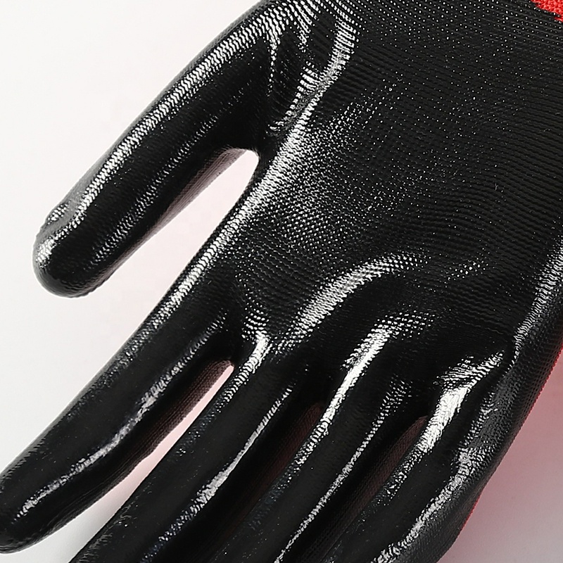 OEM China Manufacturer 13Guage Polyester Nitrile Coated On Palm Protective Work Hand Gloves