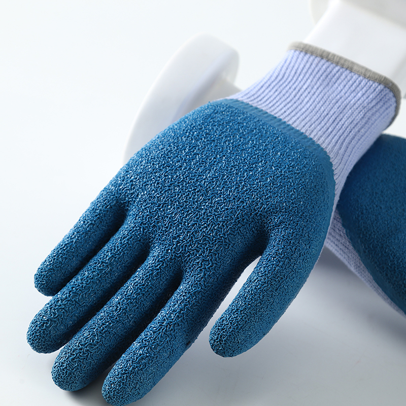                 Blue cotton  with blue latex crinkle coating gloves            