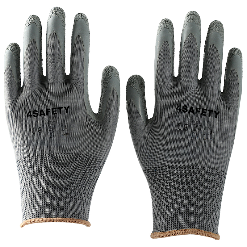 Gray Color Latex Coated Polyester Gloves for Sale