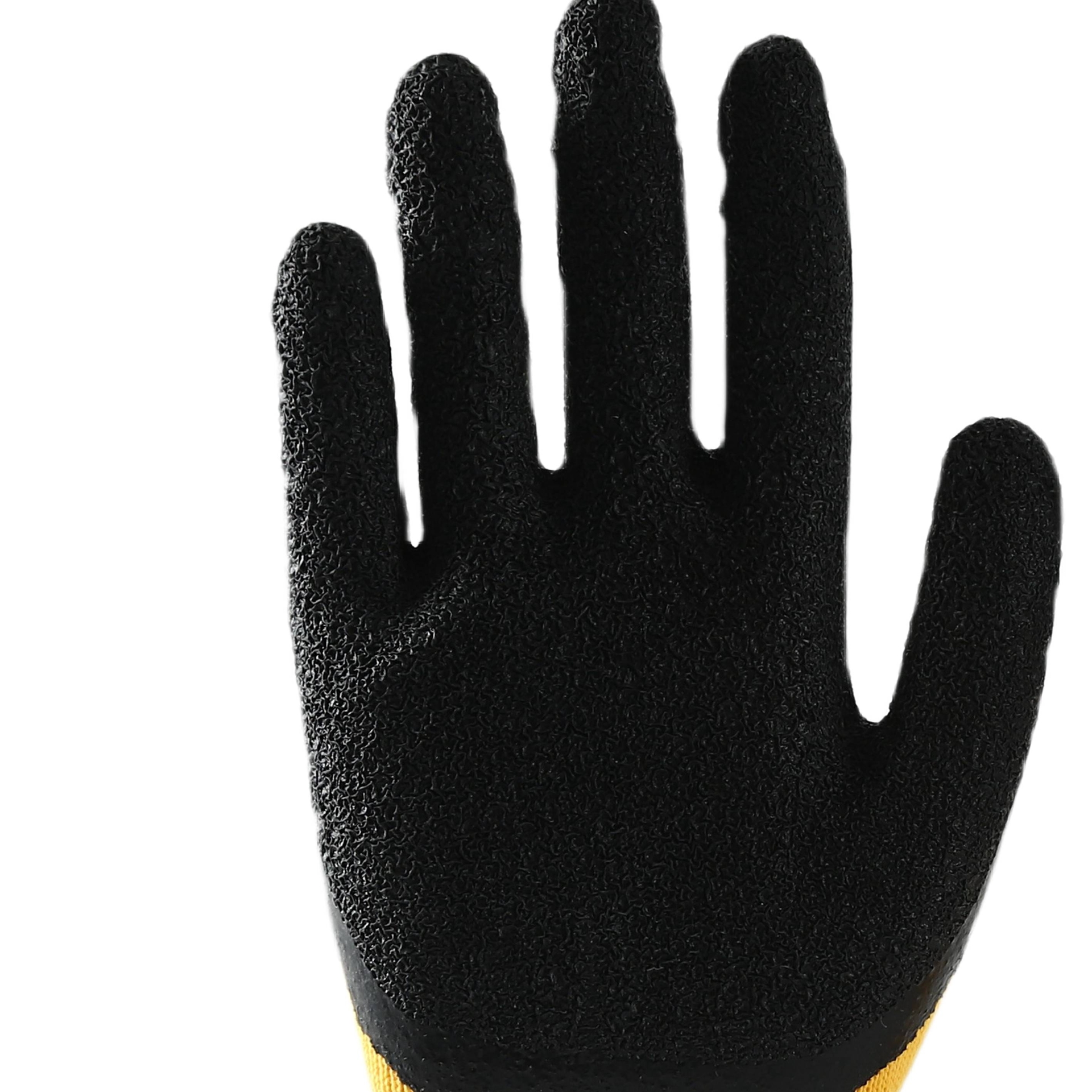                 Yellow cotton  with black latex crinkle coating gloves            