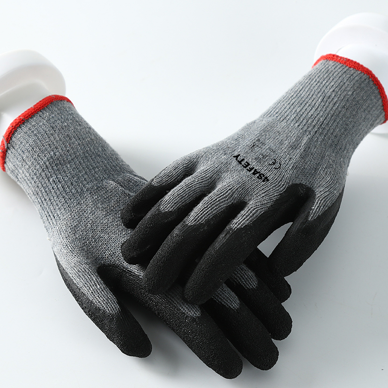 Top Selling 10G Cotton Crinkle Latex Palm Coated Waterproof Safety Work Gloves For Garden Construction