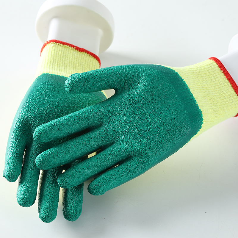 Wholesale Anti Slip Construction Latex Coated Crinkle Finish Cotton Gloves