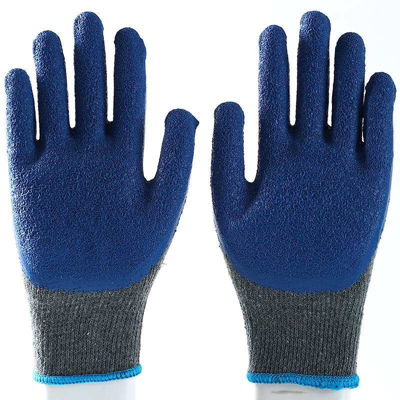 Latex Work Gloves Cotton Shell Crinkle Latex Coated Construction Safety Work Gloves