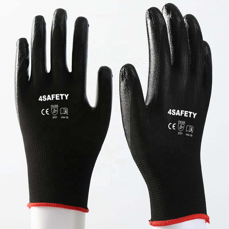 Custom Logo Construction Protection Hand Work Polyester Nitrile Smooth Coated Working Gloves