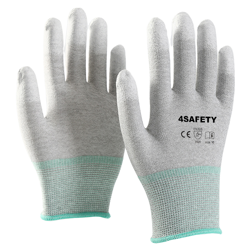 Green Polyester Lining Pu Dipping Safety Working Gloves