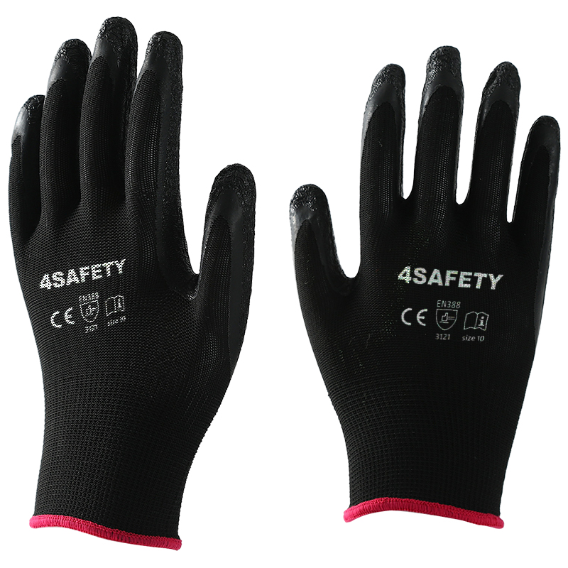                 Black polyester with black crinkle latex coated gloves            