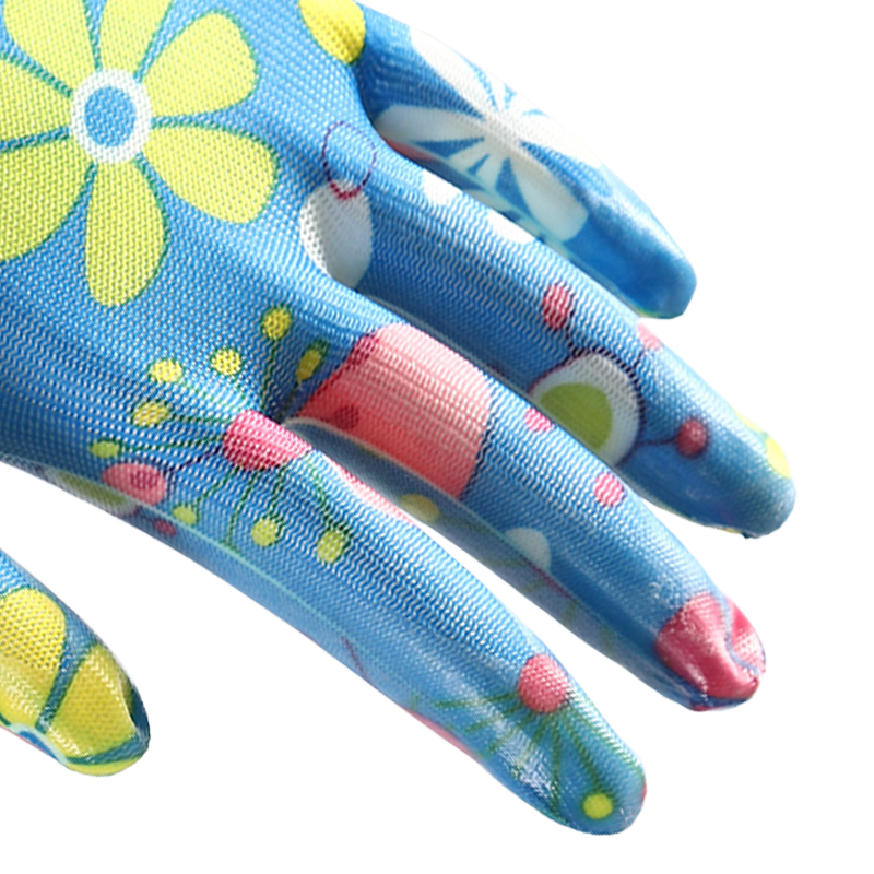 Flower Blue Nitrile Coated Polyester Gloves