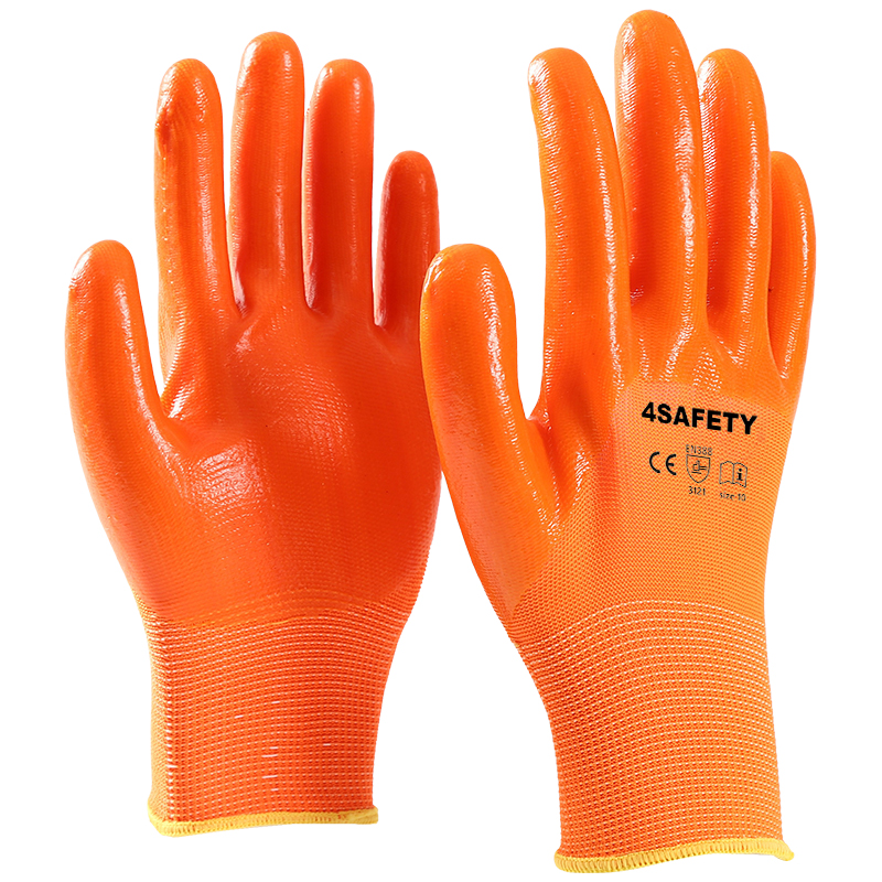Pvc Smooth Surface Oil Resistant Acid And Alkali Resistant Industrial Working Orange Pvc Coated Glove