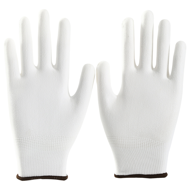                 White Polyester with white PU coating gloves            