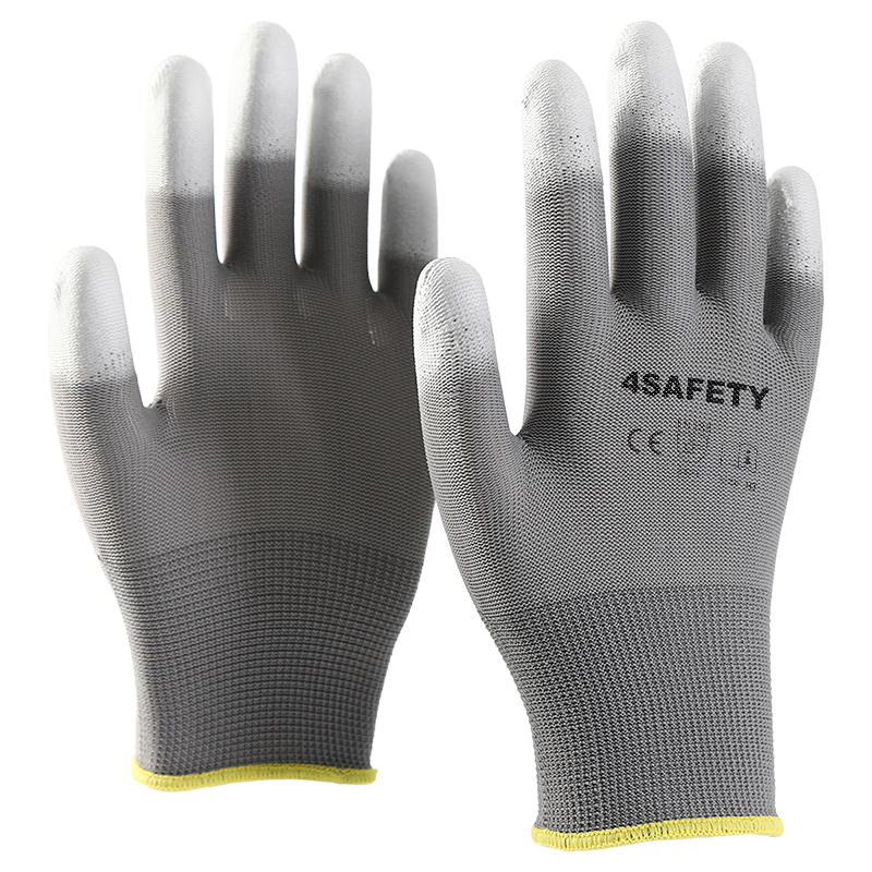 Cheap 13G  Pu Coated Finger Dipping Polyester Work Gloves For Electrical Works