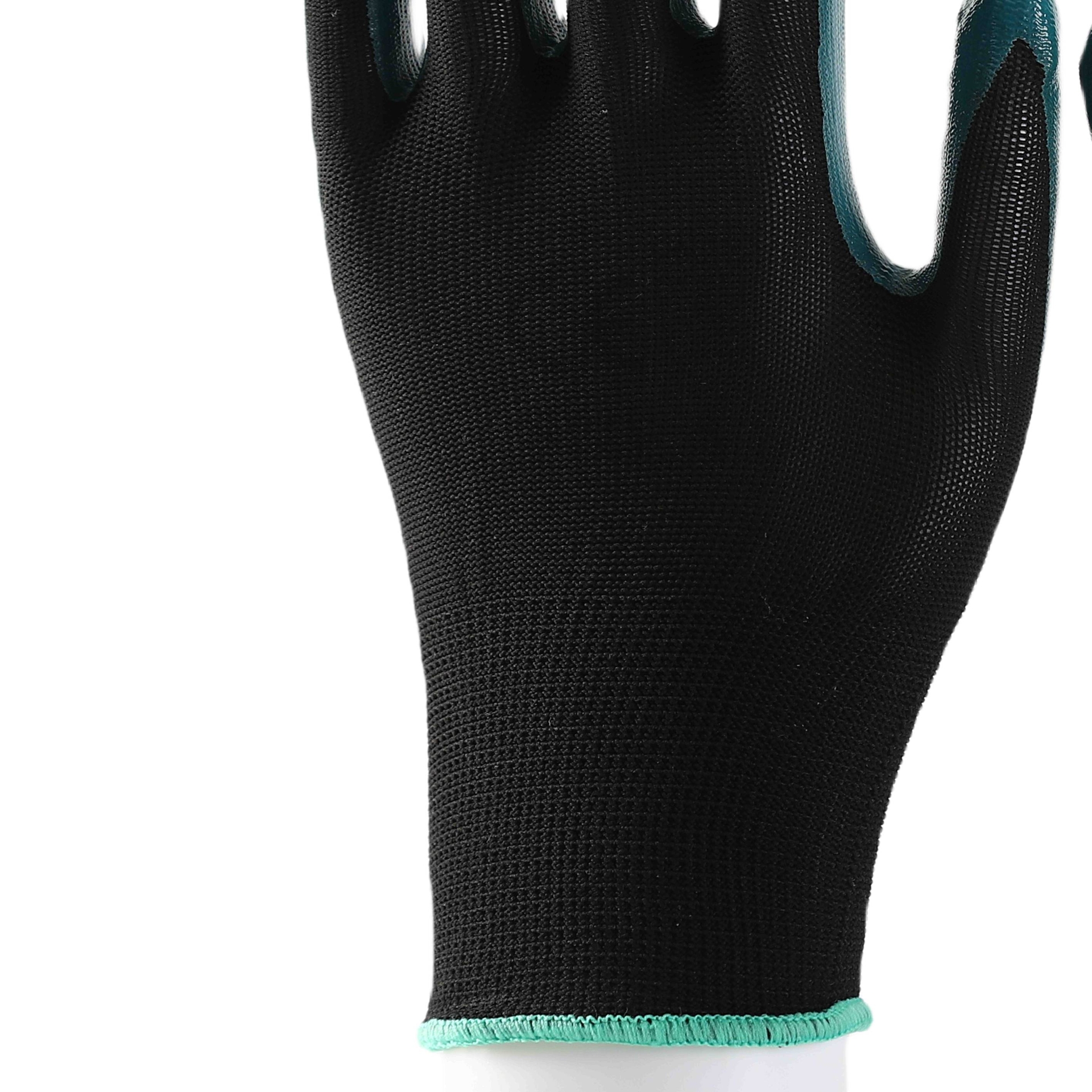                 Blue polyester with black nitrile coating gloves            