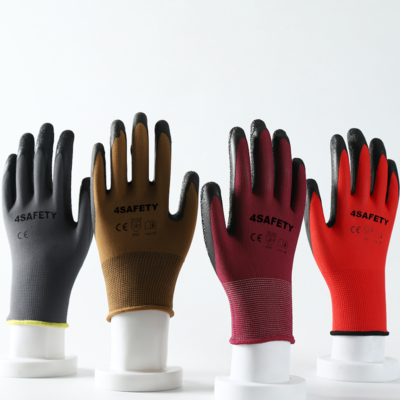 Hot Selling Anti-Slip And Wear-Resistant Crinkle Latex Palm Coated Polyester Gloves For Sale
