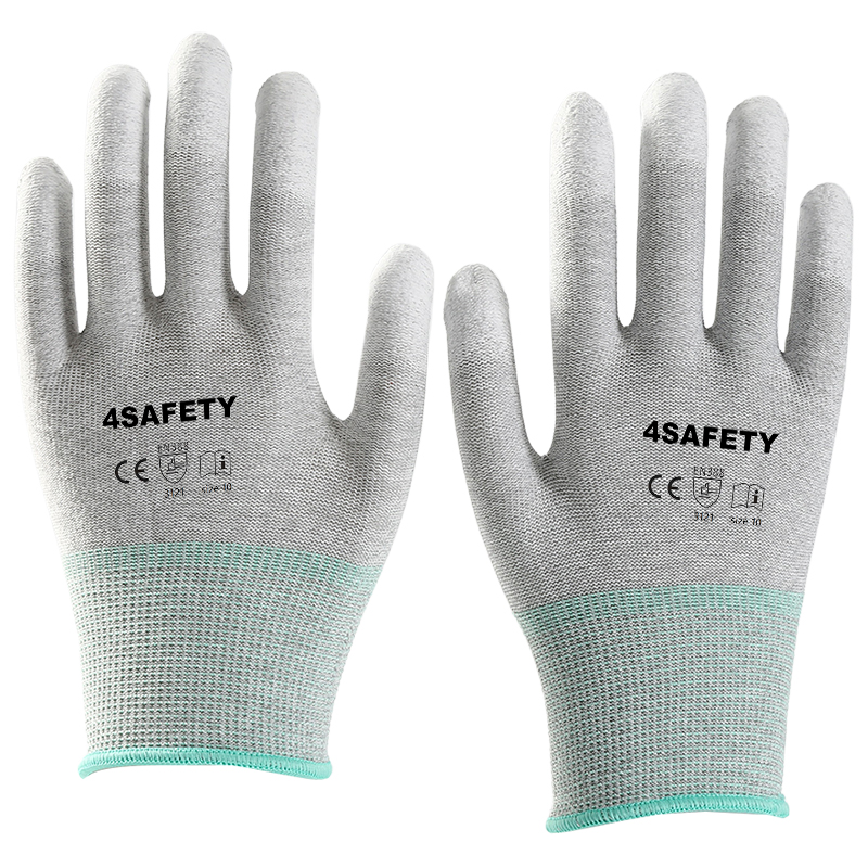 Green Polyester Lining Pu Dipping Safety Working Gloves