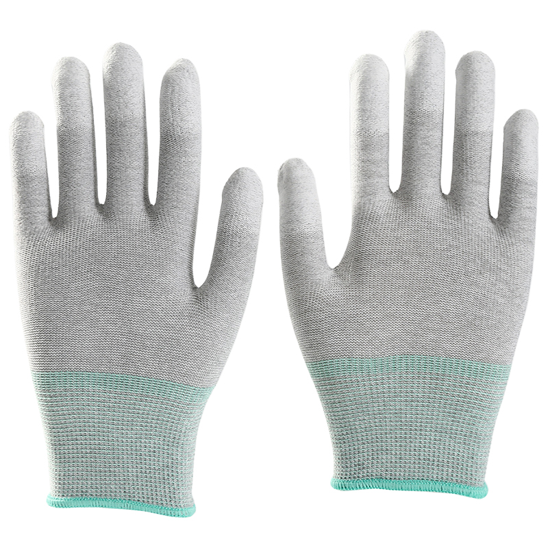 Green Polyester Lining Pu Dipping Safety Working Gloves