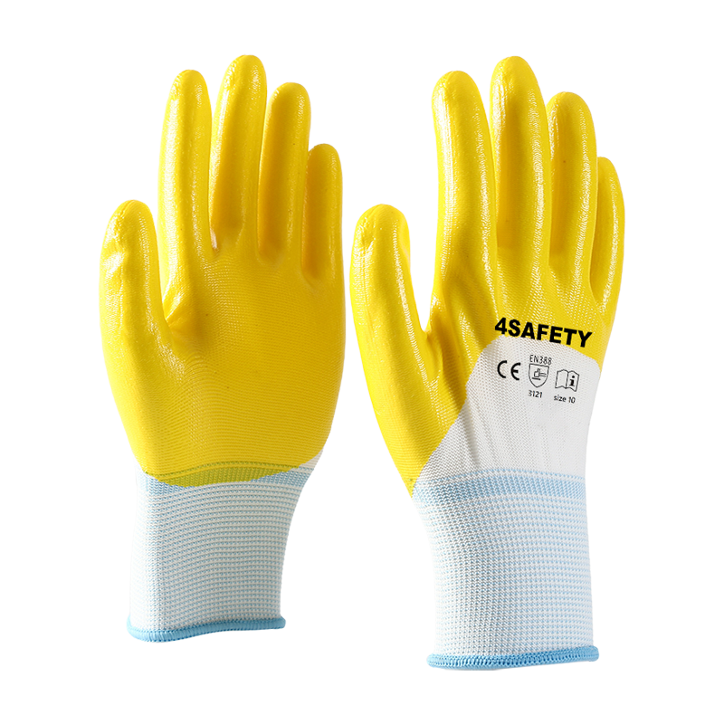                 Interlock knit wrist yellow wave crinkle latex fully coating gloves            