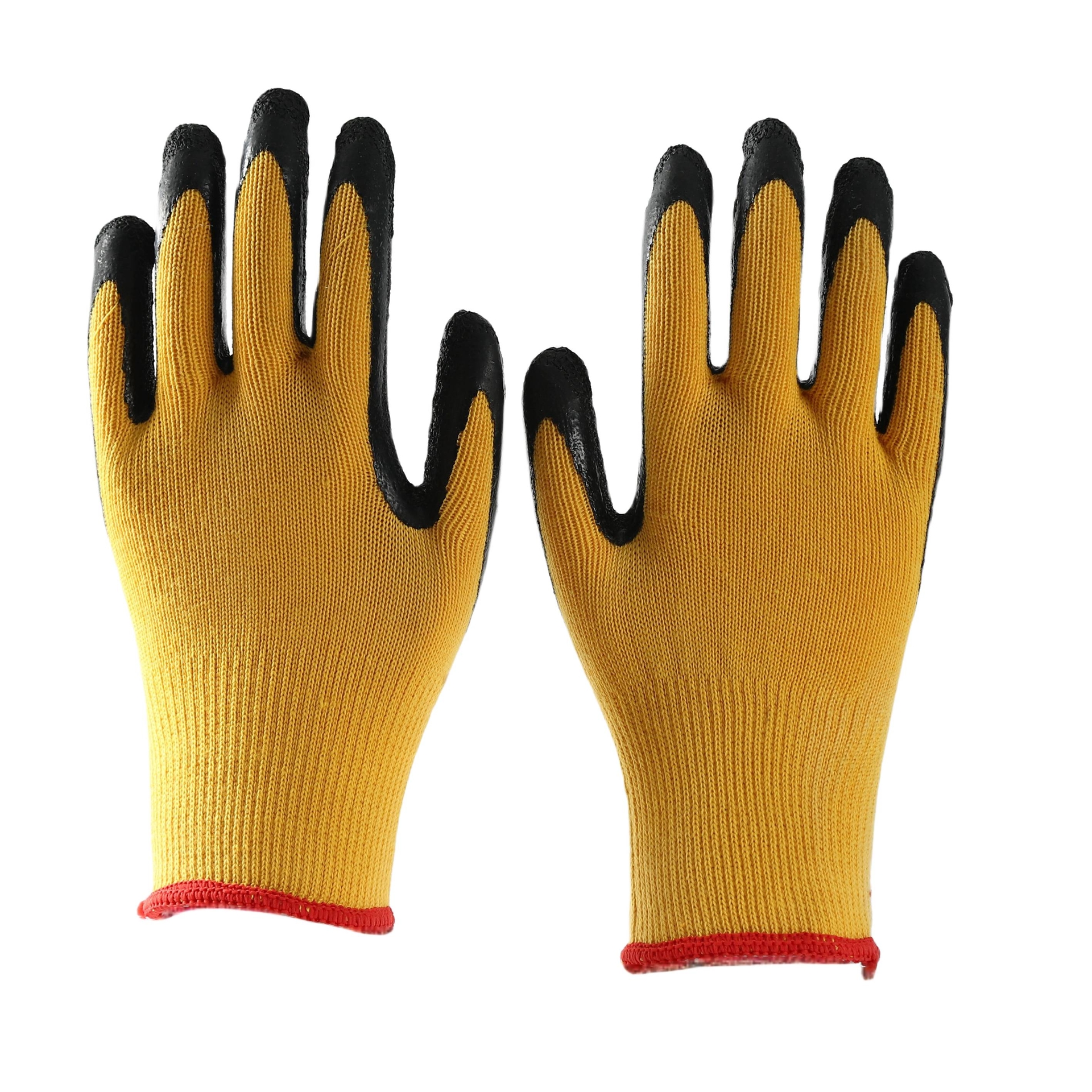                 Yellow cotton  with black latex crinkle coating gloves            