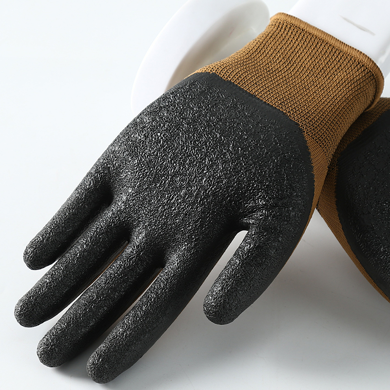Hot Selling Brown Polyester Latex Coated Gloves Safety Work Construction General Purpose Gloves