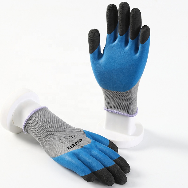 13G Black Blue Working Polyester Foam Latex Coated Gloved Palm Finish Gloves For Hand Protective
